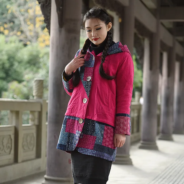 Cheap BOHOCHIC Original Vintage Parkas Ethnic Bohemian Cotton Linen Patchwork Plus Size Women Hooded Coat AZ0686D Boho Chic