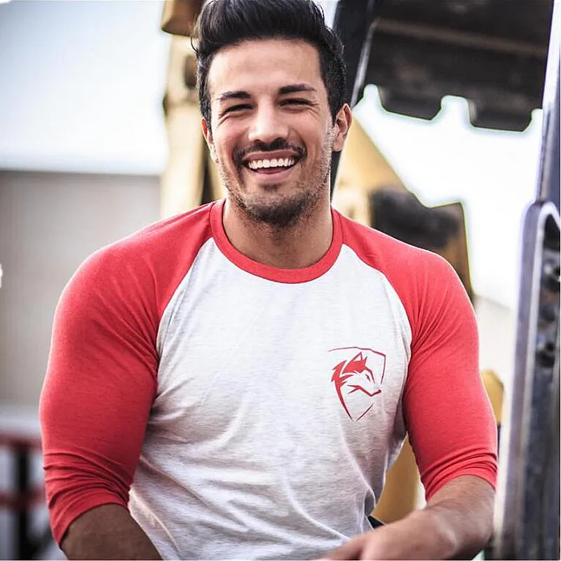 Red White ALPHALETE, новинка, мужские футболки с рукавом три четверти, хлопковые, для тренажерного зала, фитнеса, тренировок, одежда, мужские, повседневные, модные, брендовые футболки, топы - Цвет: Red White