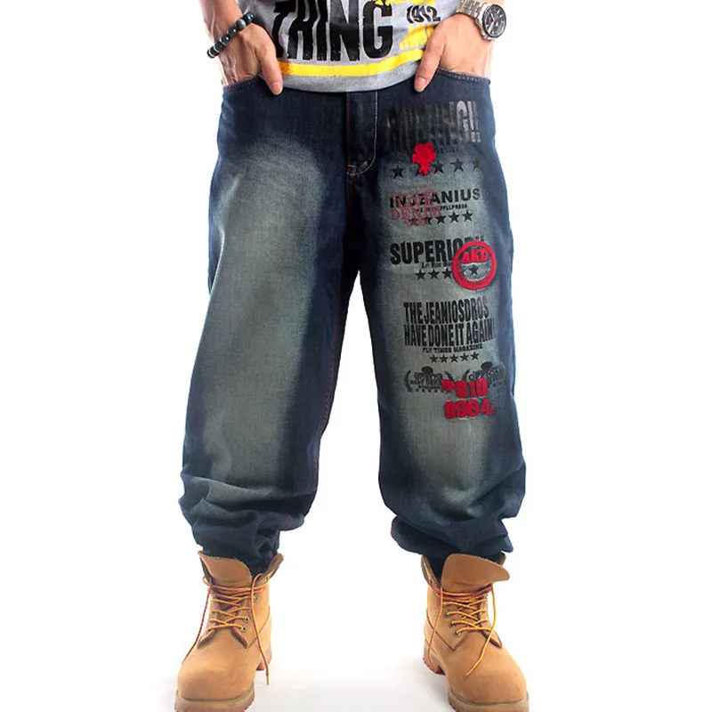 

Men's Youth Popular Hip-Hop Baggy Jeans Europe and the United States Water Wash Embroidery Loose Skate Pants Plus Size