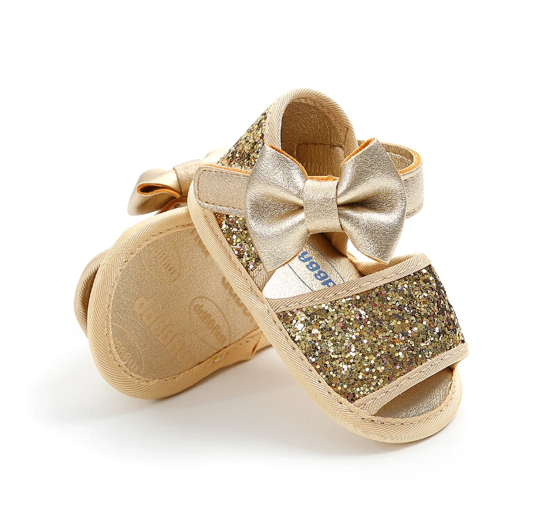 Летние сандалии с бантом для маленьких девочек; босоножки на нескользящей мягкой подошве; цвет золотой
