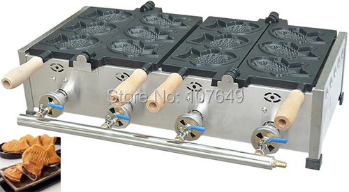 Hot Sale 6pcs Taiyaki Commercial Use Non-stick LPG Gas Fish Waffle Maker Iron Machine Baker Wholesale Home Appliances