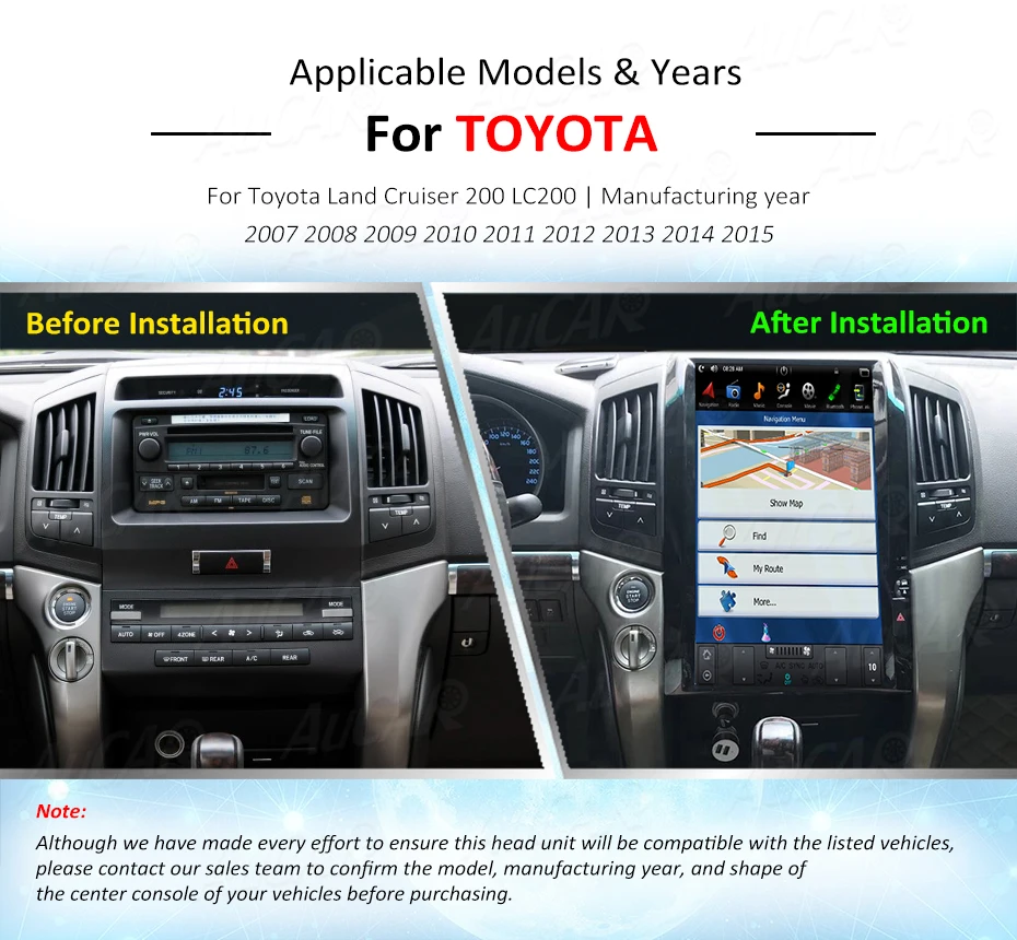 Clearance 2 DIN Android 8.1 Tesla 16" car radio for Toyota Land Cruiser 200 LC 200 2008 - 2015 1 DIN cassette player autoradio stereo HDMI 7