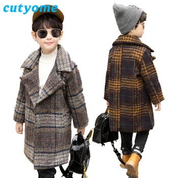 

Winter Boys Overcoat 2018 Autumn New Fashion Toddler Kids Plaid Trench Coats Teenage Outerwear Warm Coat Children Clothes 8 12