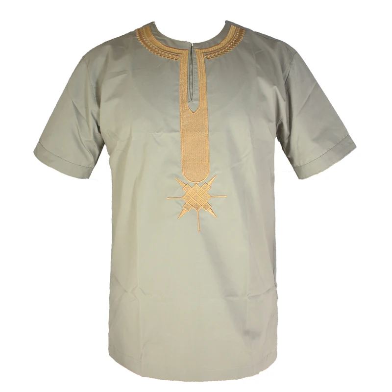 

Arabic Soft Thobe Ethnic Embroidery Tops Men`s Islamic T-shirt Henley Collar Muslim Clothes Arab Short Tunic