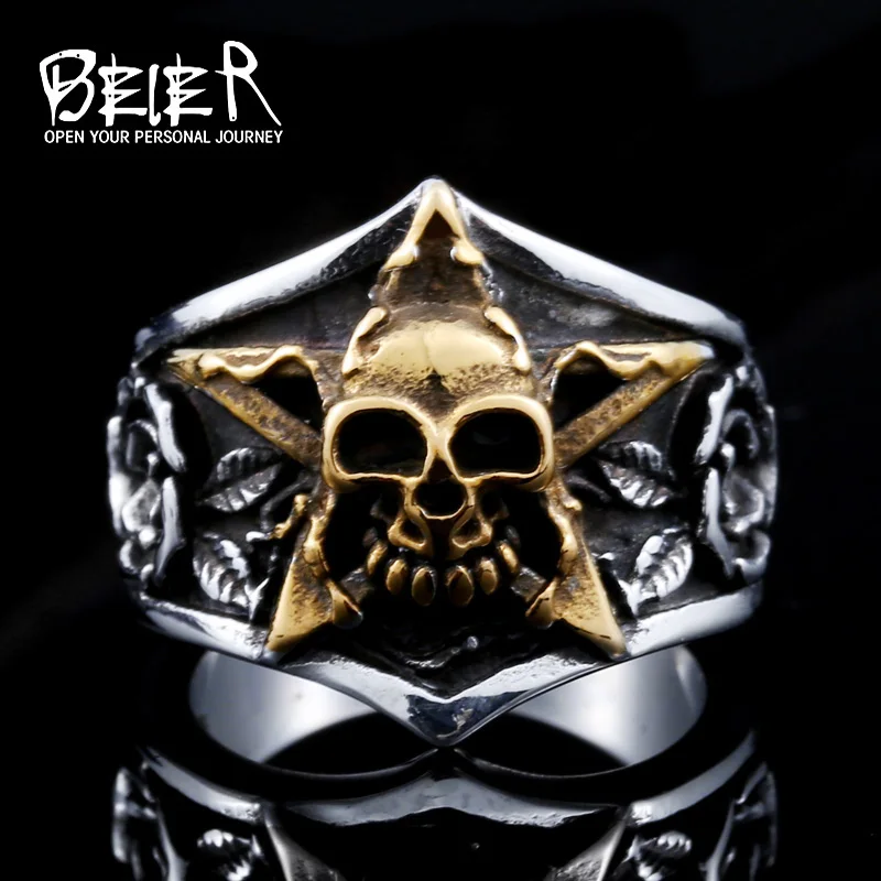 

BEIER Fashion Skull Punk Tidal Gentleman Personality Ring The Index Finger Pentagram Man`s Jewelry BR8-425