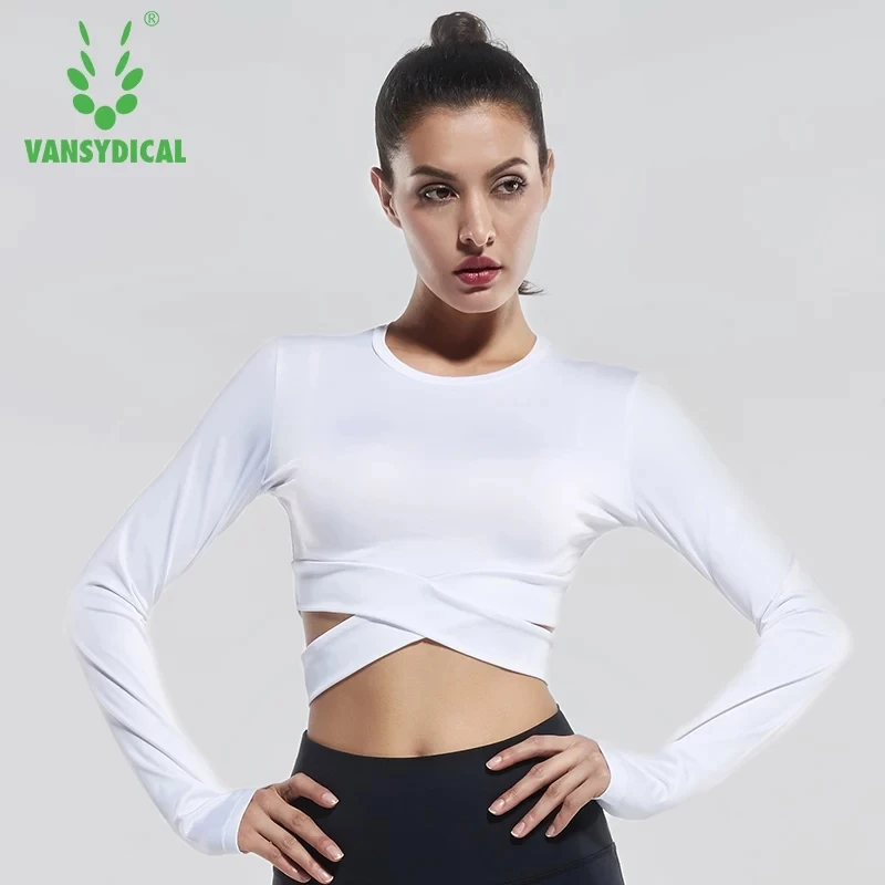 Vansydical спортивные футболки для йоги топы женские фитнеса и бега сексуальные