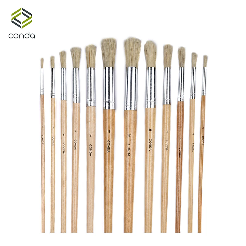 Conda 12Pcs Round Brand Bristle Hair Brush Oil Paint Brush Set School