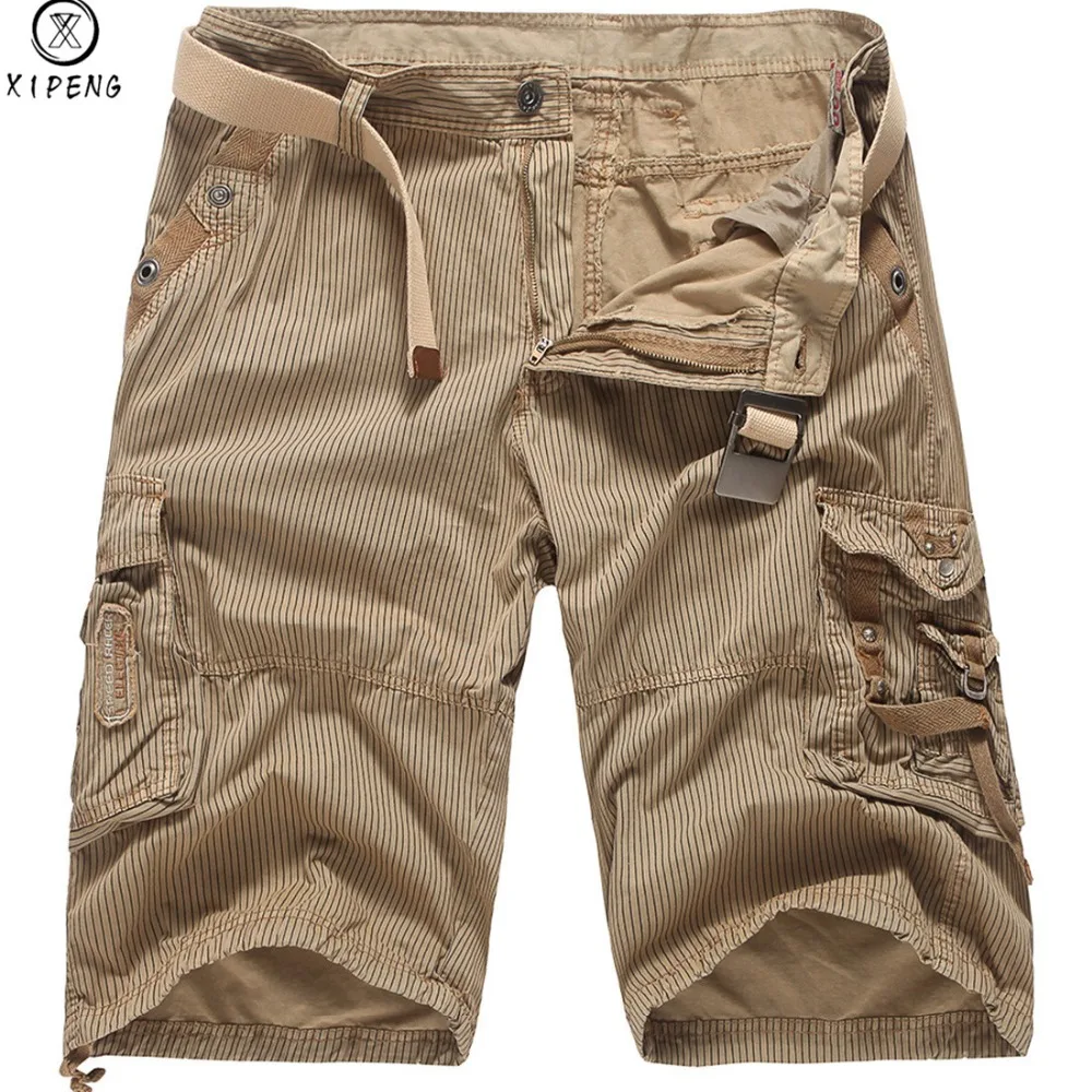 Мужские шорты-карго в стиле милитари, новинка года, летние шорты в полоску для мужчин, хлопок, свободные рабочие повседневные шорты, большие размеры 29-36