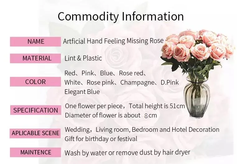 Single Stem Flowers Real Touch Material Artificial Flower Rose Bouquet Wedding Home Party Decoration