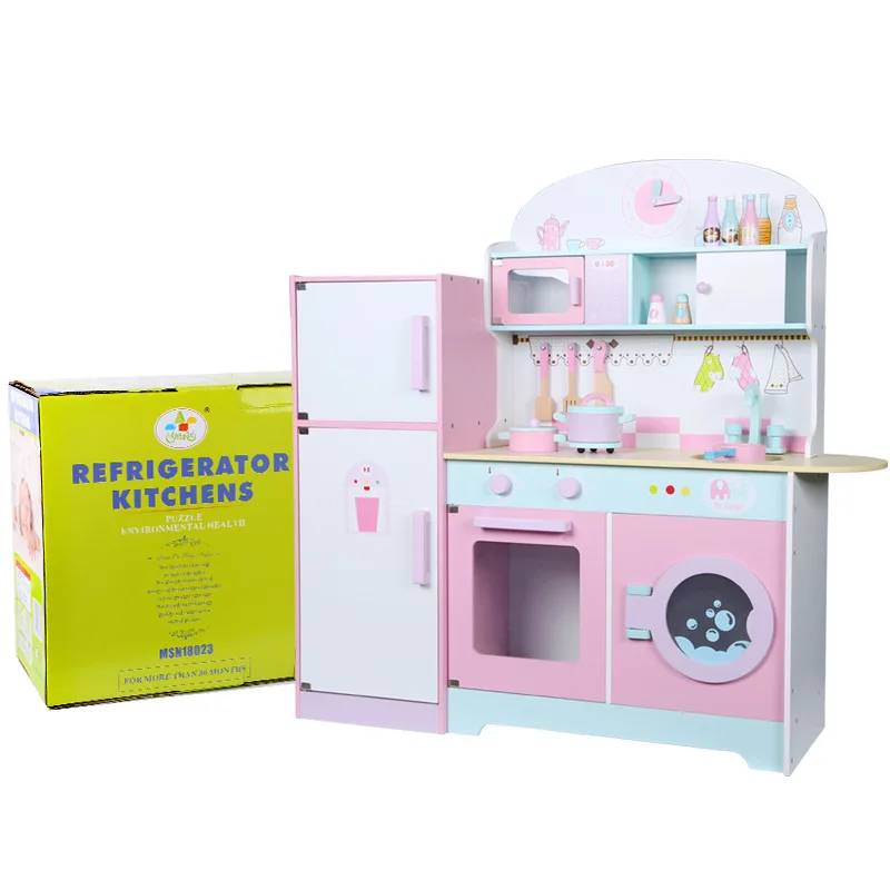 

Children Enlightenment Wood Kitchen Refrigerator Kindergarten Early Childhood Parent-Child Home Toys COOK FUN game