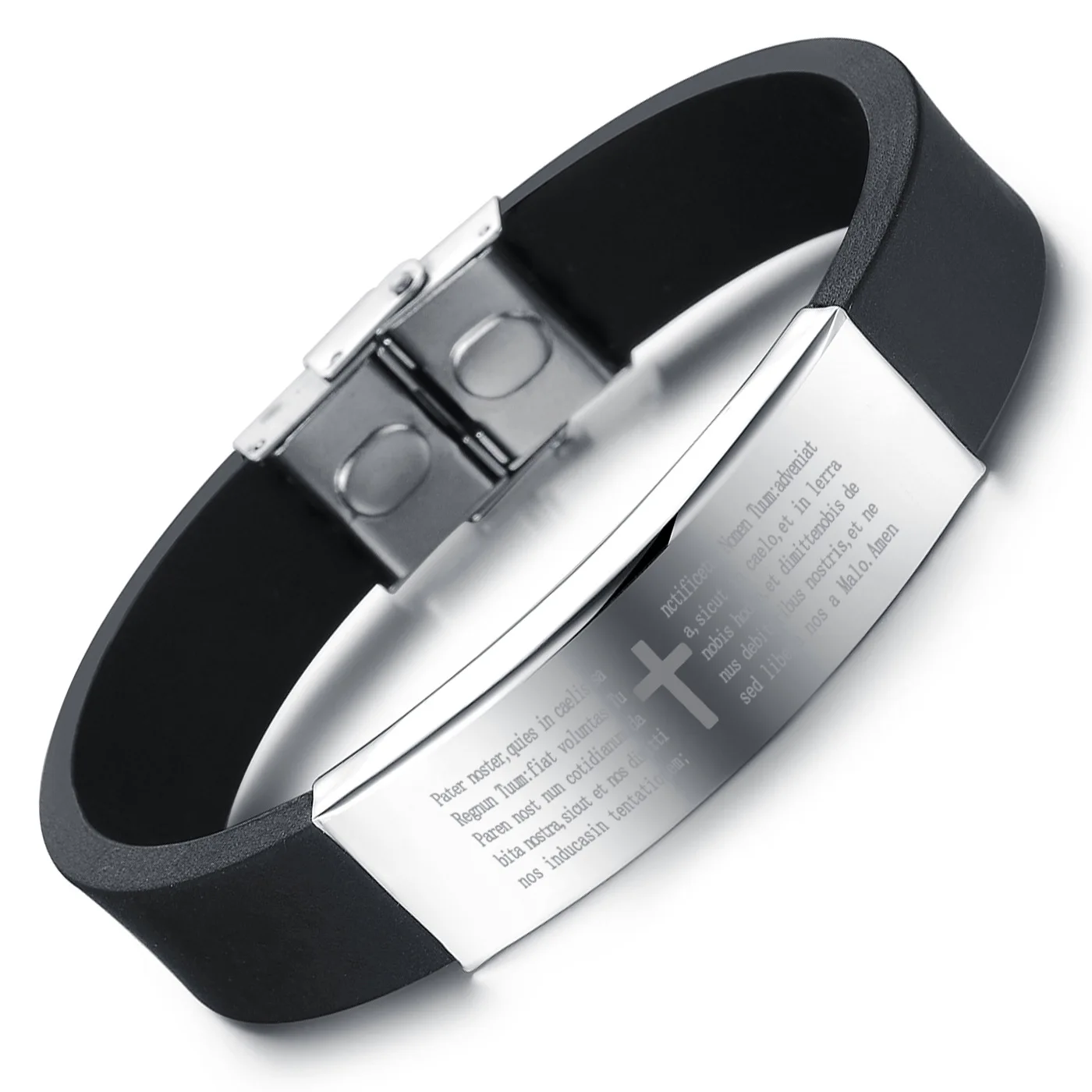 

Hot Sell New Fashion Jewelry Punk Rock Style Smooth / Cross Stainless Steel Black Silicone Men Bracelet & Bangle Man Gift 867