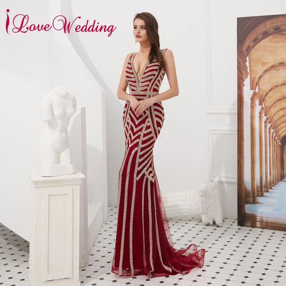 ILoveWedding роскошное вечернее платье с v-образным вырезом и блестками без рукавов, Элегантное Длинное платье для выпускного вечера