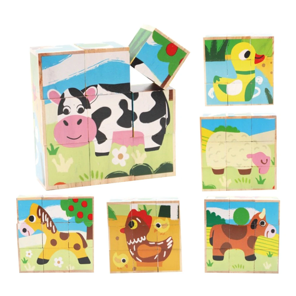 16Pcs Lovely Colorful 3D Childrens Puzzle Toy Wooden Jigsaw for Kids Babies Children(4*4)Random pattern | Игрушки и хобби