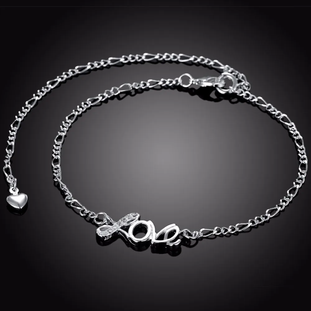 

2018 New 925 sterling sliver Love Letter anklet for women Foot Jewelry Inlaid Zircon Anklets Bracelet on a Leg Christmas Gifts