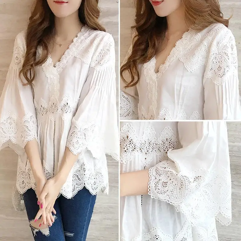  Sisjuly Women Casual Blouse 2018 Spring And Autumn New Style Lace Women Korean-Style V-neck Ruffle 