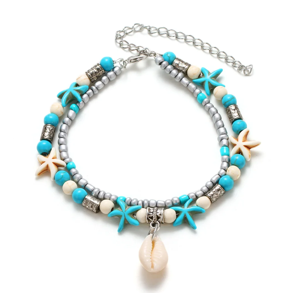 Bohemian Multiple Layers Starfish Shell Anklets Women Vintage Boho Beads Chain Anklet Bracelet Beach Jewelry ankle chains beads anklet
