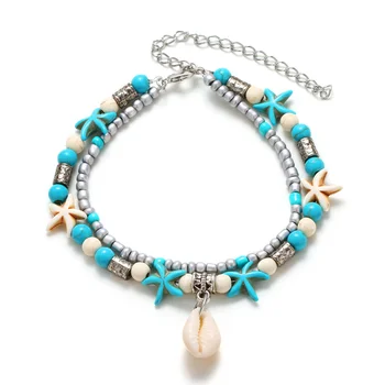 Bohemian Multiple Layers Starfish Shell Anklets For Women Vintage Boho Beads Chain Anklet Bracelet Beach Jewelry