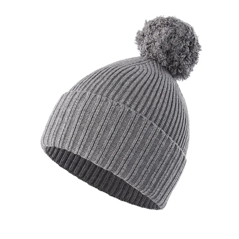 Женская Шапка-бини с капюшоном, теплая вязаная шапка, мягкая зимняя шапка с черепом и помпоном для мужчин - Цвет: Light Grey