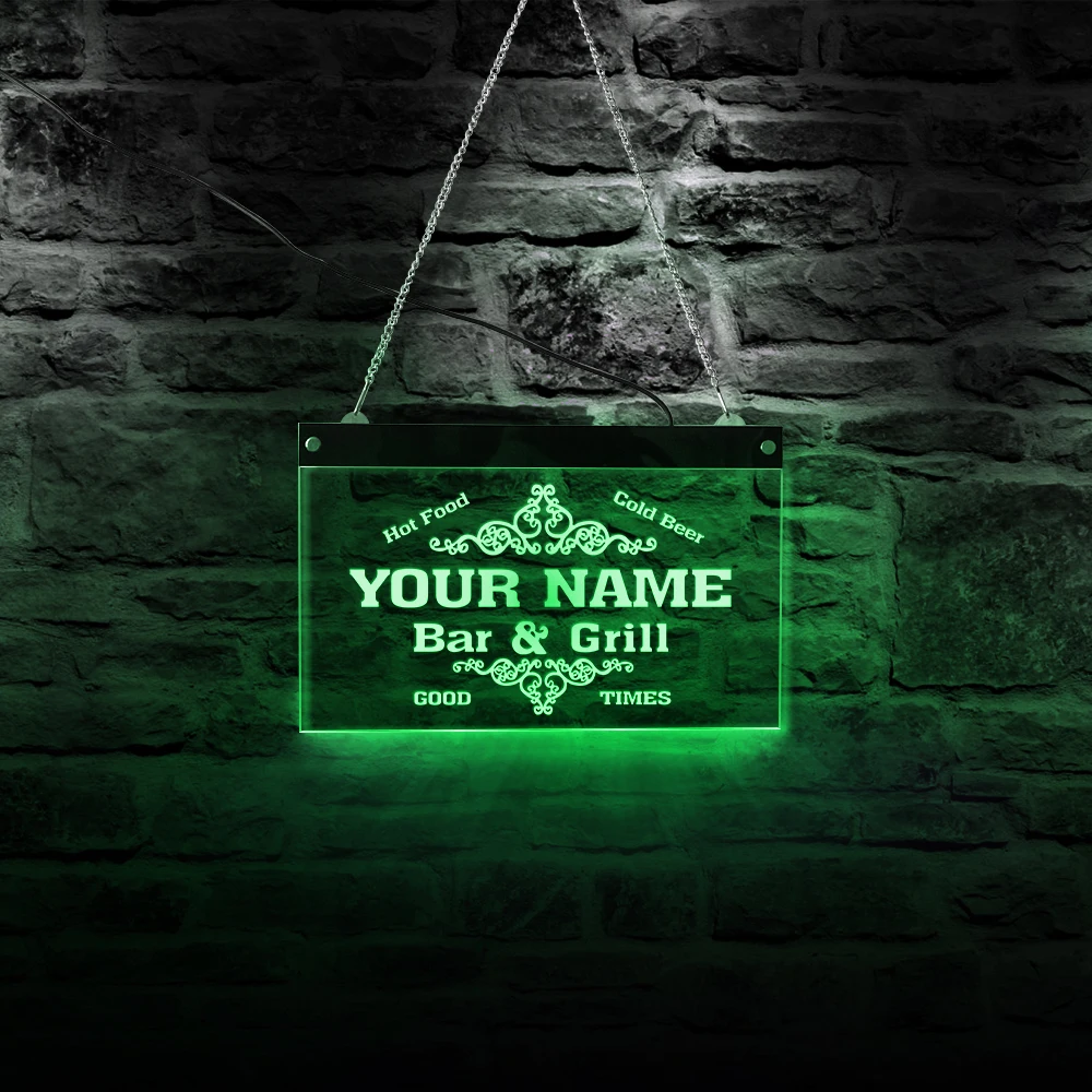 Name Personalized Custom Family Bar & Grill Beer Home Gift Neon Sign hang sign 