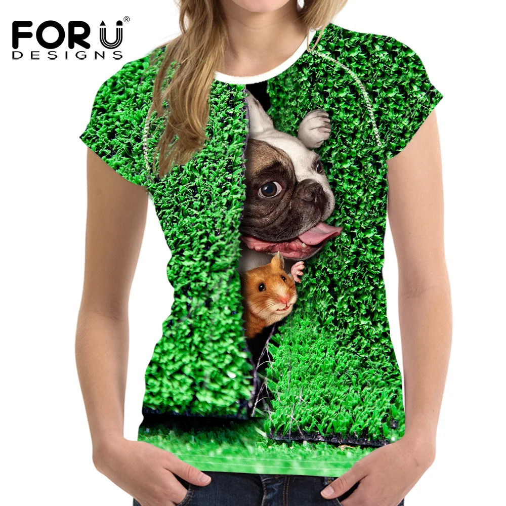 FORUDESIGNS 3D Funny T shirts Women Novelty Brand Summer Tops Tees Cat