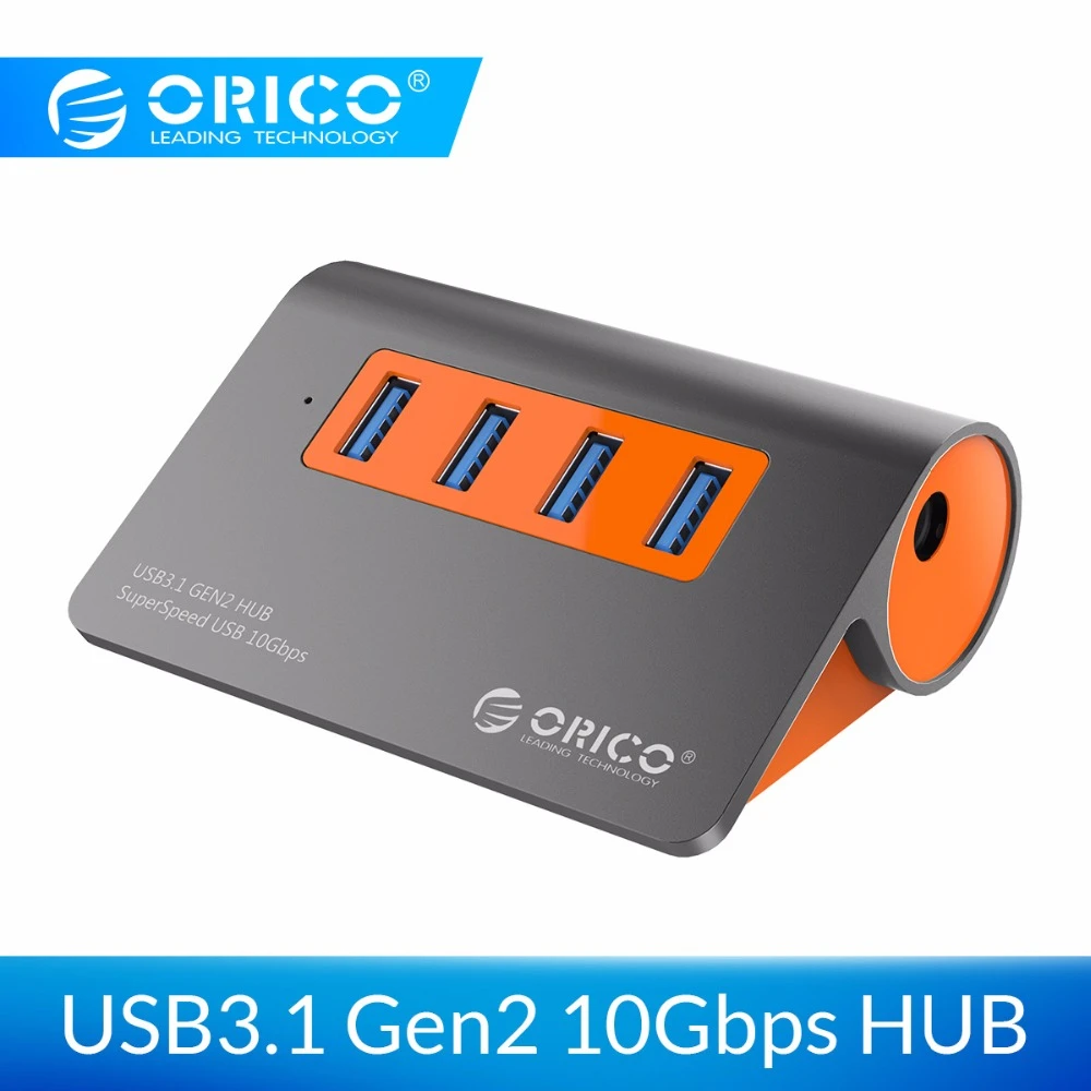  ORICO 4 puertos USB3.1 Gen2 HUB USB C Gen2 Cubo de aluminio 10Gbps supervelocidad con adaptador de 