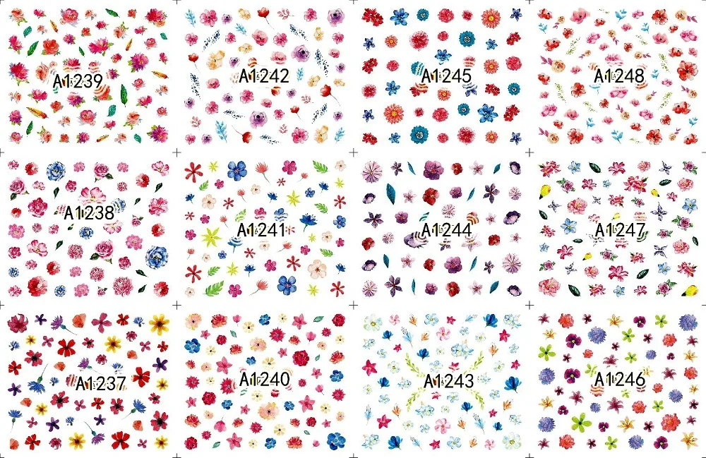 12 sheets lot water transfer nail art decorations stickers decals manicure nails supplies tool Cute animal cat dog rabbit