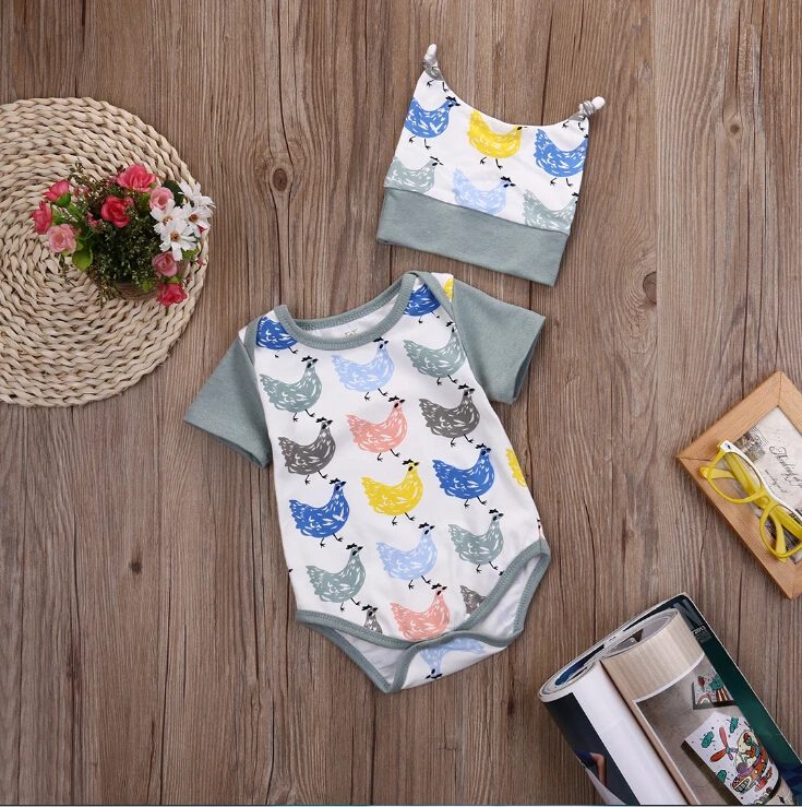 NEW Baby Boys Girls Clothes Bodysuit Cute Child Animals Jumpsuit + Hat Cap Clothing Outfits 2PCS Set