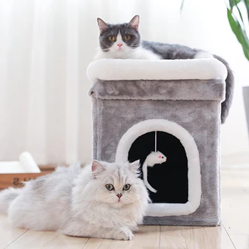 

Plush Cat House Sleeping House Non-Slip Warm Soft Winter Season Creative Double Layer Foldable Pet Cat Bed Cat Accessories