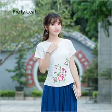 Новая женская футболка из хлопка с вышивкой в национальном стиле