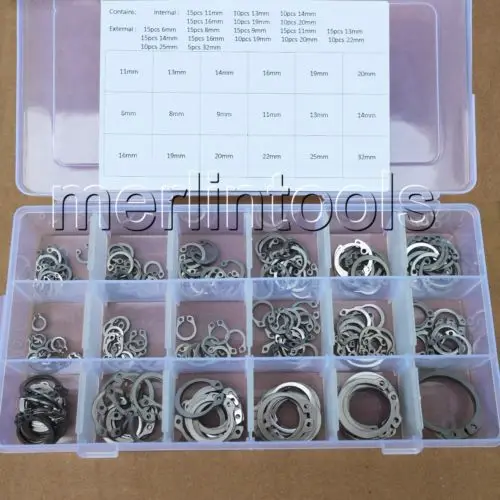 

6mm - 32mm 304 Stainless Steel Circlip Retaining Ring Snap Ring Assortment Kit