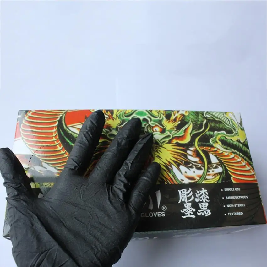 Black (L)100Pcs Lacquer Disposable Black Latex Tattoo Gloves For Tattoo