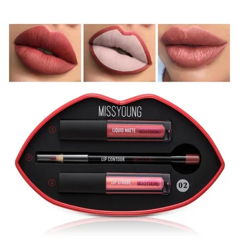 

3PCS/SET lipstick Makeup Waterproof Long Lasting 2 Lipgloss+ 1 LipLiner Pencil Makeup Set