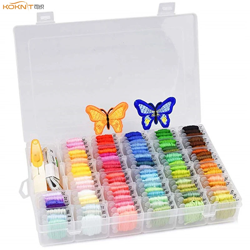 KOKNIT 100Colors Embroidery Floss Kit with Storage Box Finished Winding Floss Bobbins DIY Friendship Bracelets Thread Craft Tool