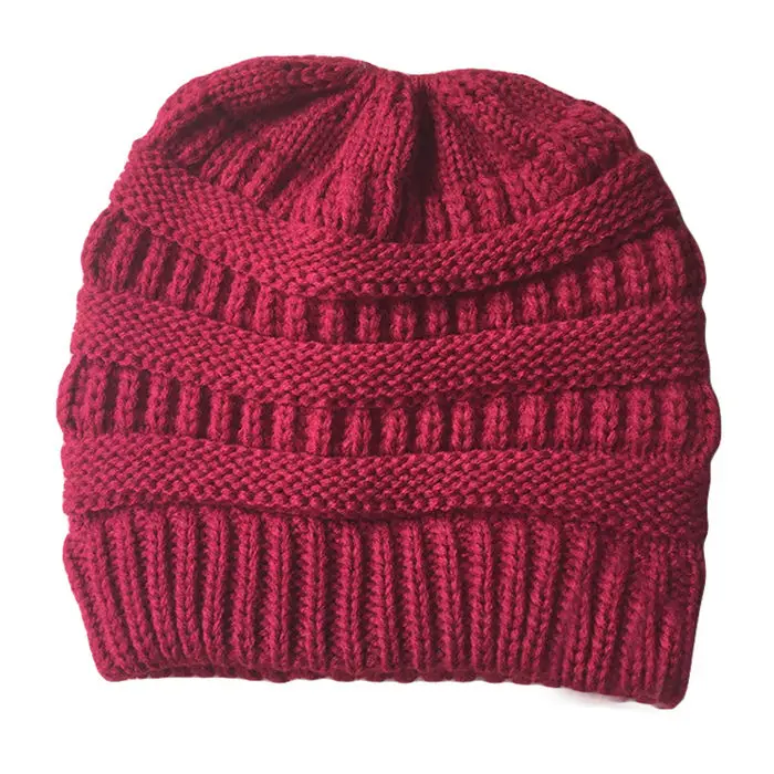 Gorro de punto para mujer gorro de invierno con cola de caballo touca beanie toca chapeu зимние женские головные уборы для женщин - Color: Red