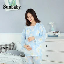 Sunbaby модное кимоно стиль цветочный узор для беременных женщин и молодых матерей одежда для сна Грудное вскармливание хлопчатобумажная пряжа, Одежда для беременных женщин комплект из 3 предметов