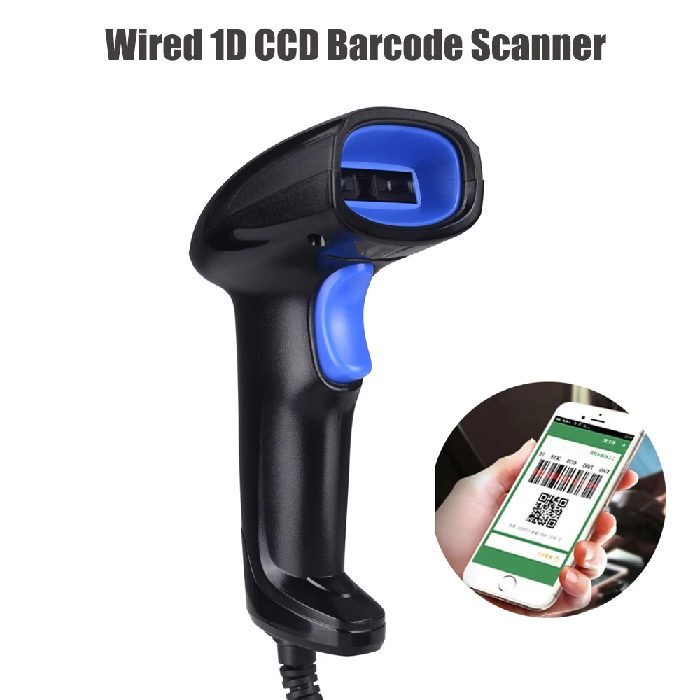 Hot Selling 1Pc New Handheld Wired 1D CCD Barcode Scanner POS 2D Bar Code Scanning Red Light Reader With USB Cable