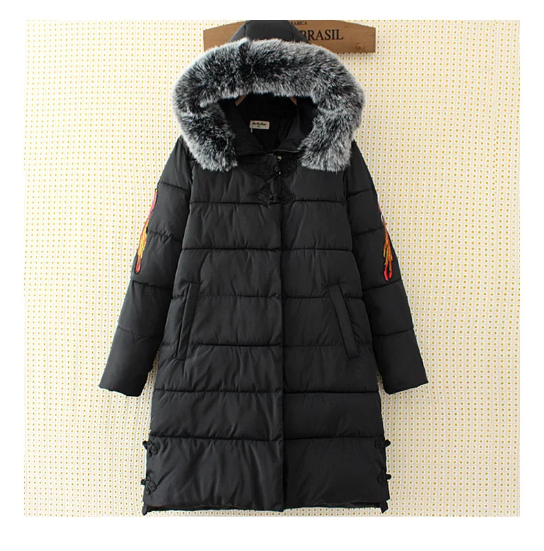 Women Winter Cotton Padded Jacket Chinese Style Button Hooded Fur Collar Loose Parkas Female Winter Coats Plus Size 5XL AS024 (17)