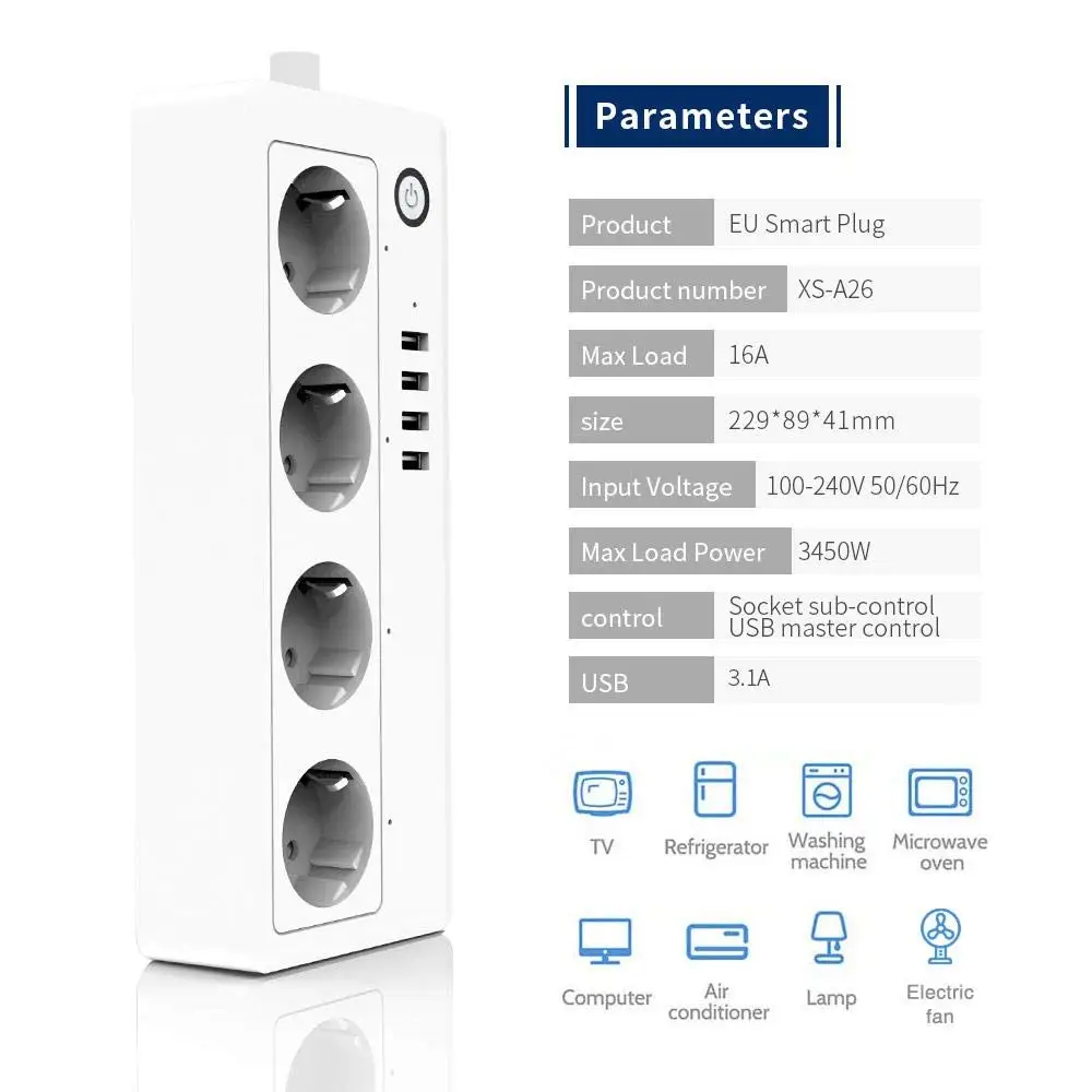 Wifi смарт-сетевой фильтр EU штекер множественное гнездо питания 4 USB порта Голосовое управление работа Alexa Google IFTTT Smart life