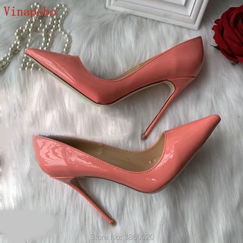

Vinapobo Yellow Sexy Women shoes Stiletto High Heels Fashion Ladies Pointed Toe Patent Leather Pumps wedding Shoes 8/10/12cm