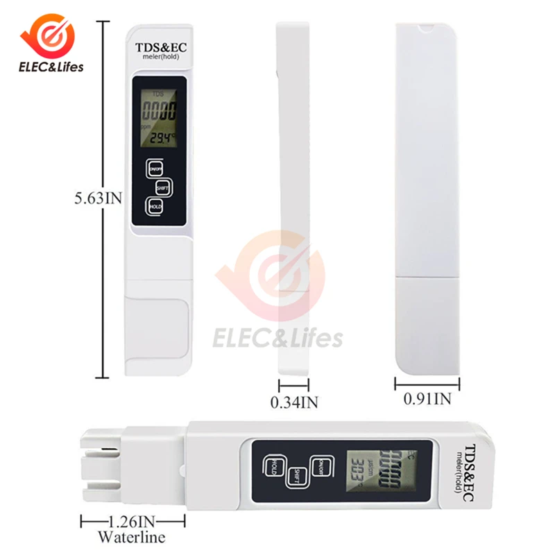 Water Tester Portable TDS EC Meter Temperature Tester pen 3 In1 Function Conductivity Filter Measuring Water Quality Purity Tester 0-9990ppm