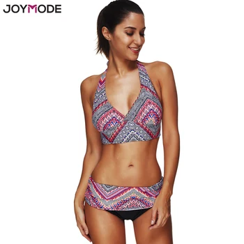

JOYMODE 2019 Swimsuit Halter Neck Push Up Deep V Neck Bikini Set Wireless Printed Swimwear Women Sexy Bathing Suit Beach Wear