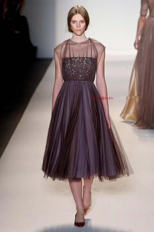 

vestidos summer dress sexy cap sleeve crystal a-line beading mid-calf short Prom Dresses 2015 new style Custom Made tulle
