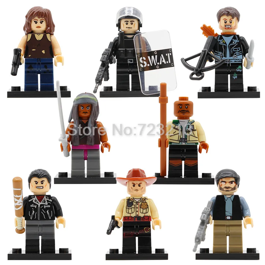 

8pcs/lot Walking Dead Figure set Rick Grimes Negan Daryl Dixon Morgan Maggie Green Building Blocks Zombie Models Bricks Toys