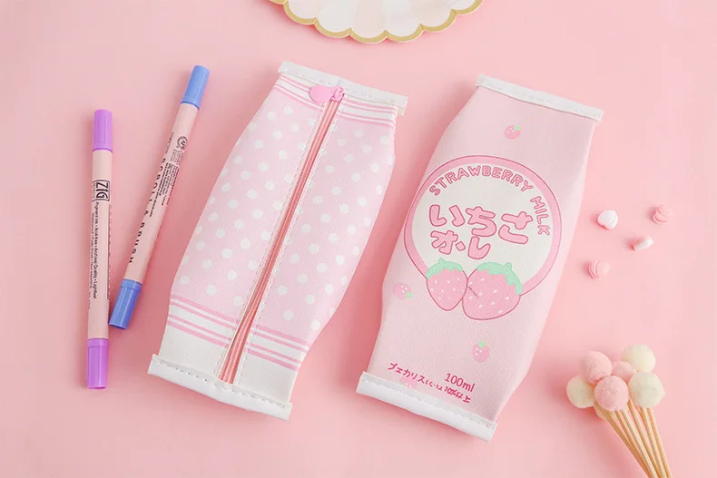 ピンクイチゴミルクかわいい女の子鉛筆ボックス韓国文房具高校生 Pencilcase オフィス学用品 ペンケース Aliexpress