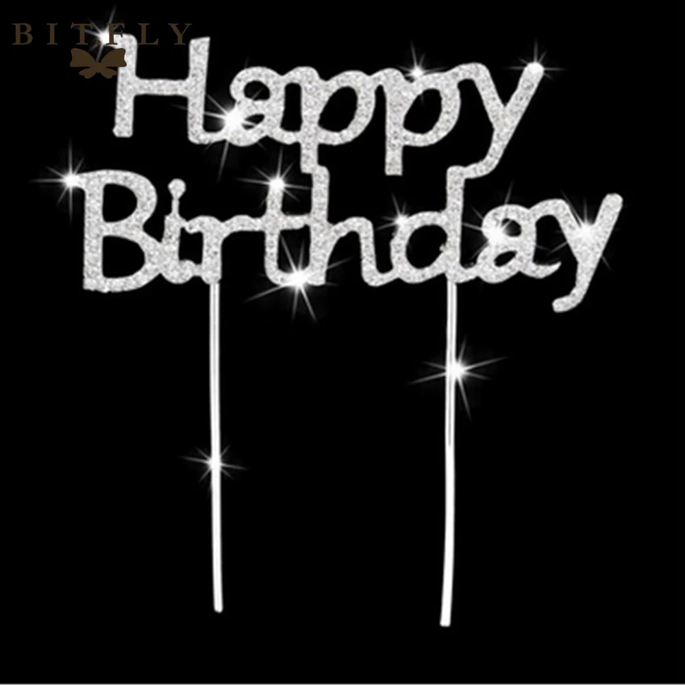 1 Pc Joyeux Anniversaire Bling Diamant Cristal Gateau Inserer Carte Alliage Decoration Pour Fete De Mariage Beaux Cadeaux Argent Or Livraison Gratuite Aliexpress