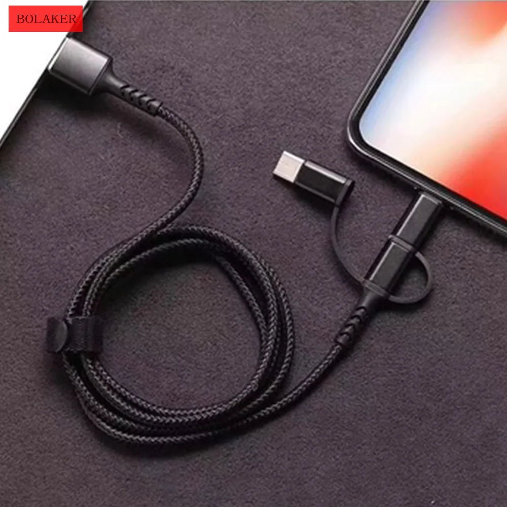

BOLAKER One to three data lines woven line fast charging line for Apple Samsung Huawei Xiaomi VIVO OPPO, etc.