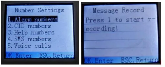 number setting , message record
