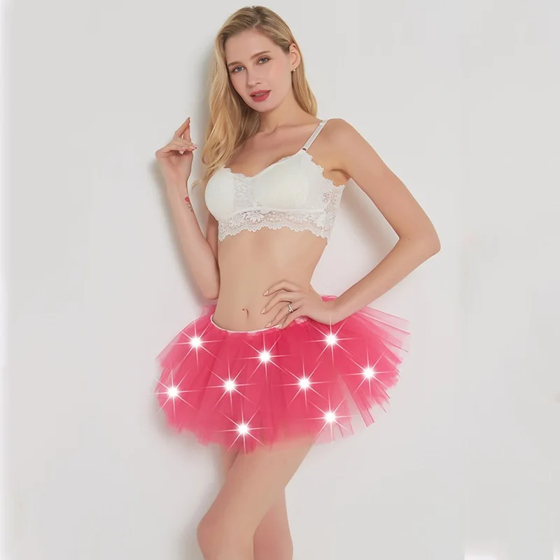 

2019 New Voile Fashion Sexy Women Led Light Up Neon Fancy Rainbow Mini Tutu Halloween Costume Adult Skirt Ball Gown