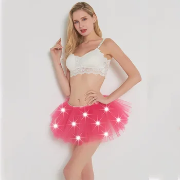 

2020 New Voile Fashion Sexy Women Led Light Up Neon Fancy Rainbow Mini Tutu Halloween Costume Adult Skirt Ball Gown