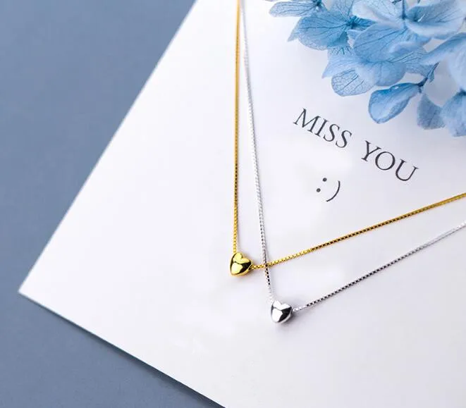 

1pc 5mm small 100% real 925 Sterling Silver Fine Jewelry Polished Rounded White/ Golden Heart Love Necklace Pendant GTLX1815